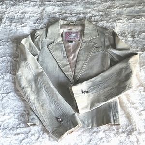 WENDY HILL, Medium, Cream, Leather, Snakeskin, Buttoned, Luxery, Blazer, Jacket